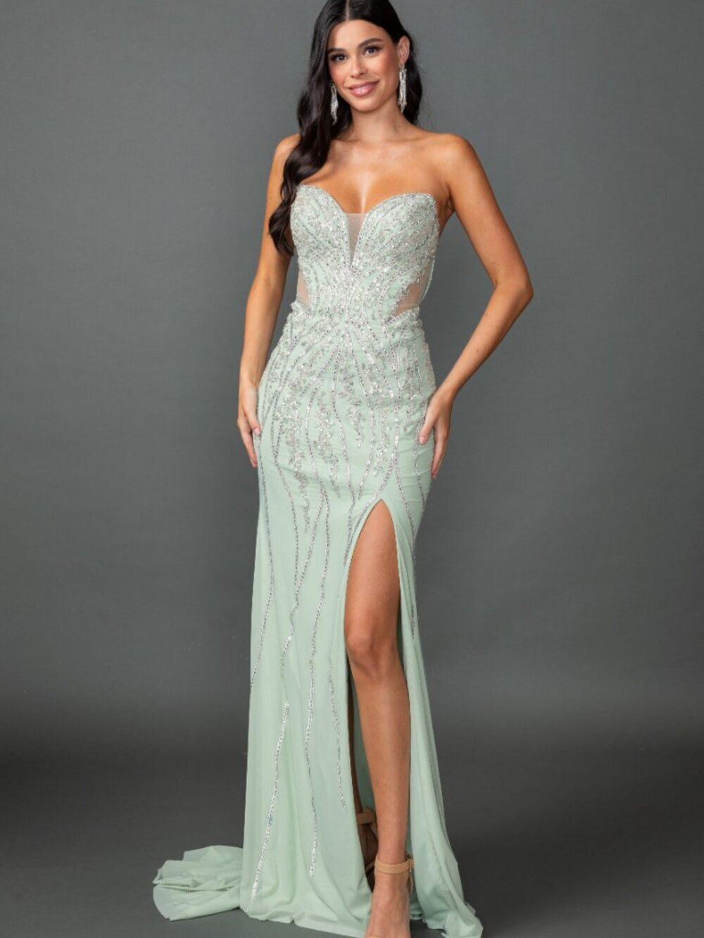 NEW SAGE Evening Gown Floor Length Formal Elegant Stunning 4595